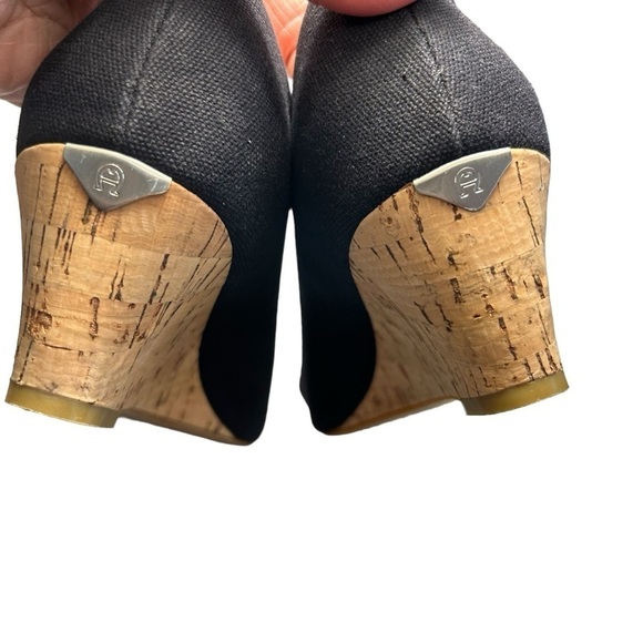 Etienne Aigner Black Canvas Wedge Heel open toe Pumps 8 - Picture 12 of 16